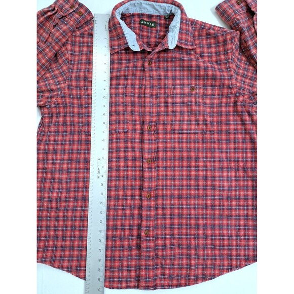 Orvis Plaid Flannel Shirt Men's XL Red Gray Lumberjack Heavyweight Check Striped - Picture 10 of 11
